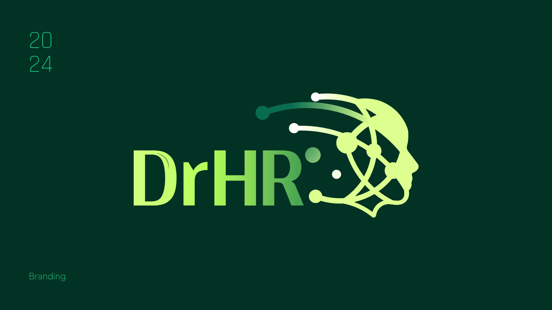 The DrHR logo — a wordmark with a stylised human head made of circuitry — on dark green